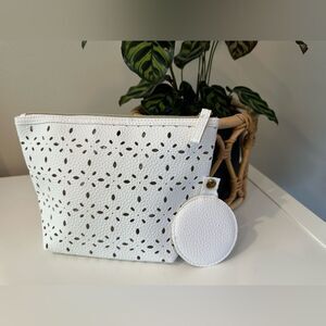 Saks Fifth Avenue White Perforated Cosmetic Case